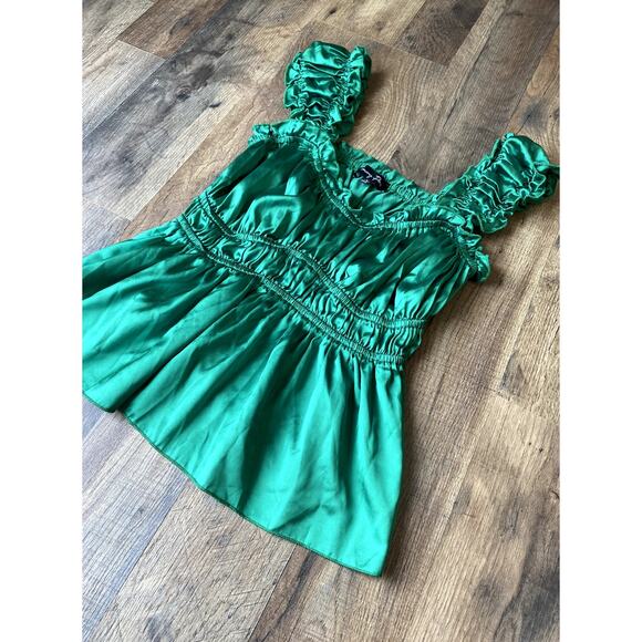Emory Park Green Pleated Ruffle Peplum Tank Top - Picture 1 of 7
